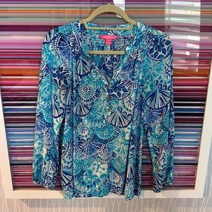 Lily Pulitzer Silk Tunic Blouse, Half Shell, Size Small